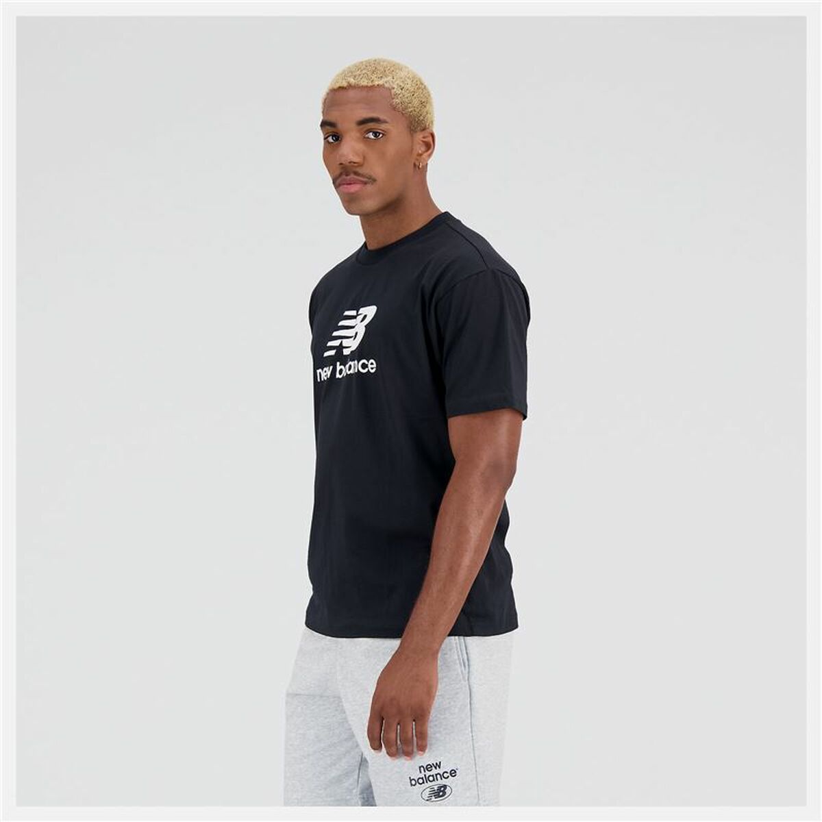 Men’s Short Sleeve T-Shirt New Balance Essentials Stacked Logo Black