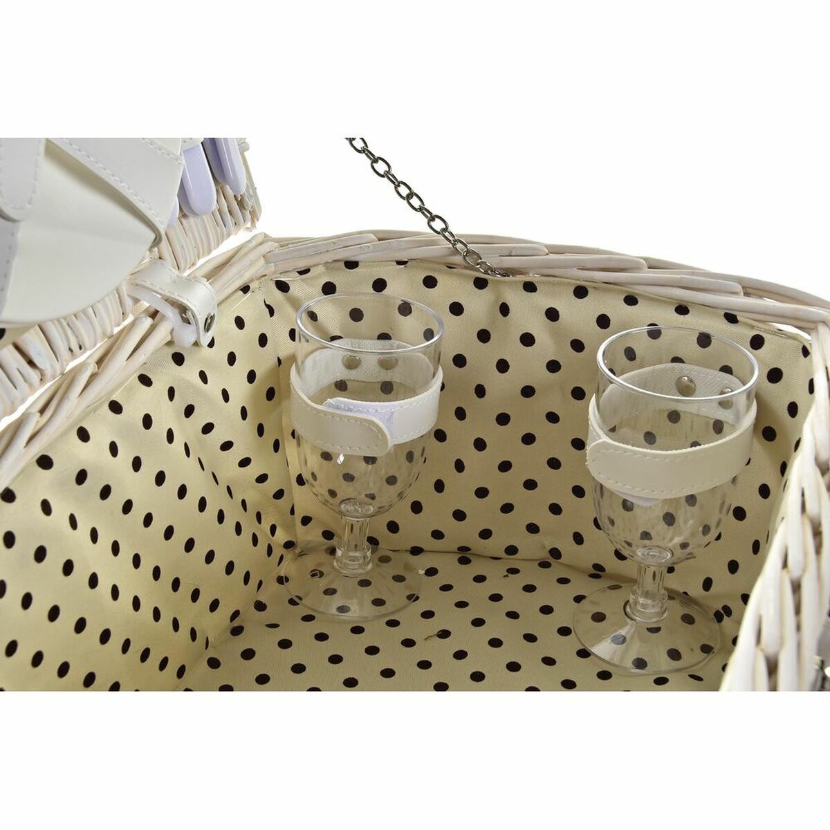Basket DKD Home Decor wicker Picnic Beige Polyester White (44 x 28 x 19 cm)