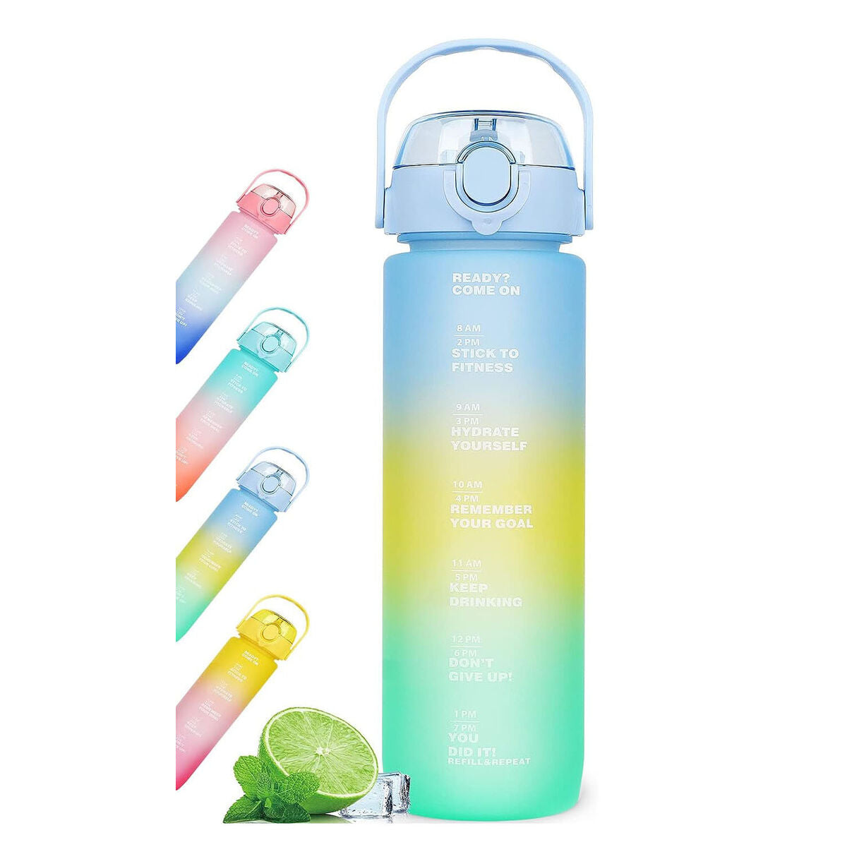 Bottle with Lid and Straw Bewinner Multicolour 600 ml
