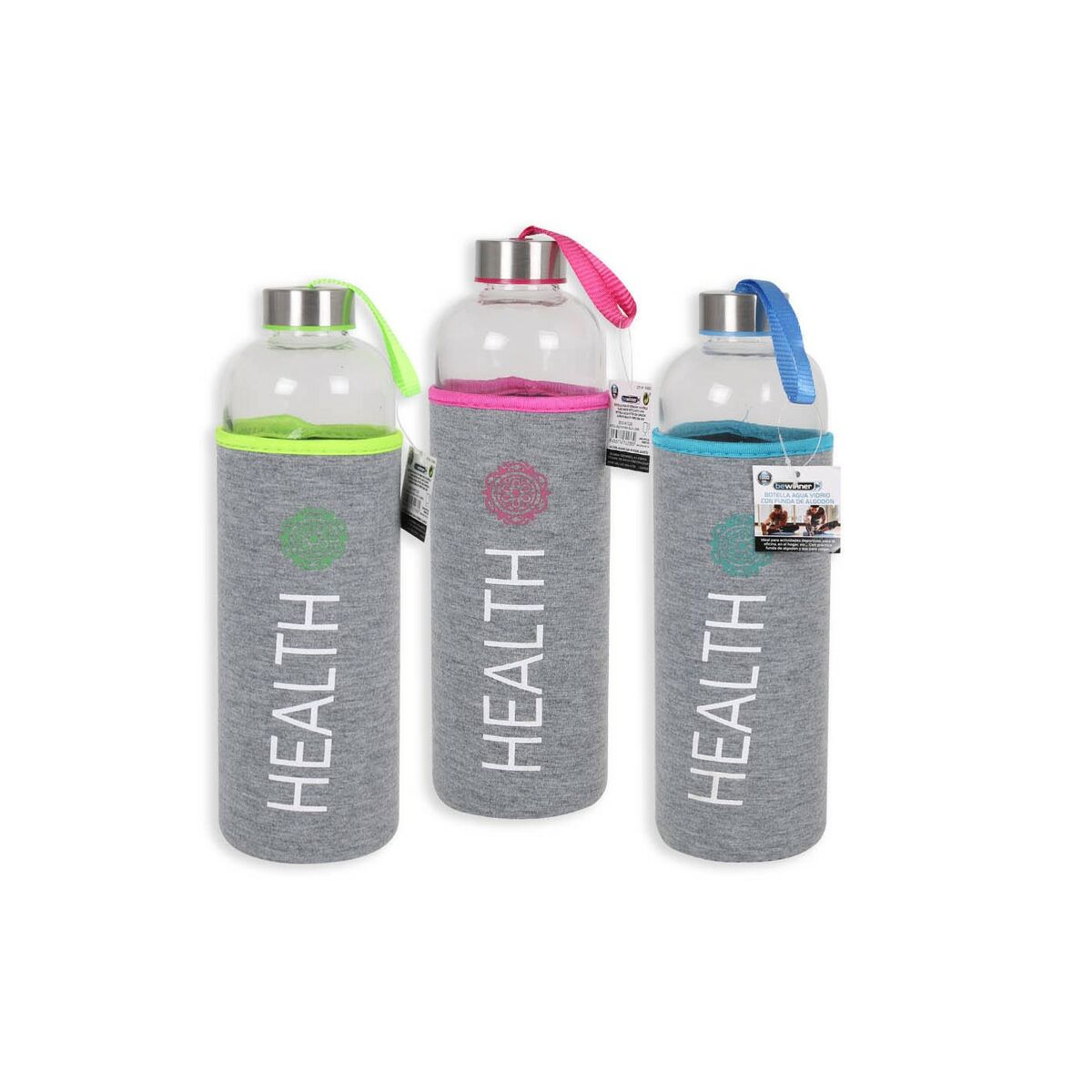 Glass Bottle with Neoprene Cover Bewinner Health 1 L (12 Units)