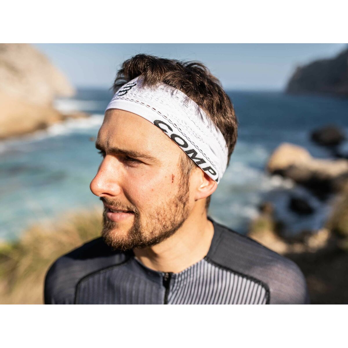 Sports Strip for the Head Compressport Thin On/Off White