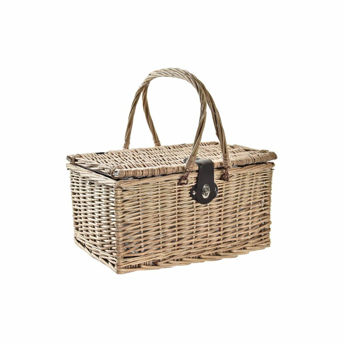Basket DKD Home Decor wicker Picnic Ceramic Natural Blue Polyester Stainless steel (41 x 33 x 23 cm)